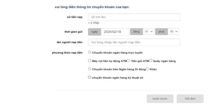 Tài khoản công ty là phương thức gửi tiền 77WIN khá đơn giản